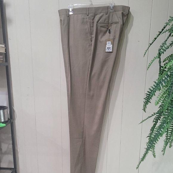 Santorelli Romeo Luxury Serge Tan Flat Front Trouser 44x38 Made In Italy Raw Hem - Picture 8 of 14